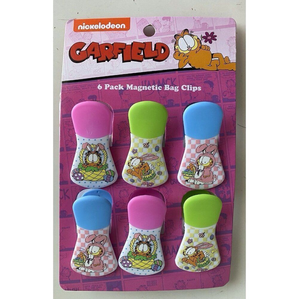 6 Pack Nickelodeon Garfield Magnetic Bag Clips Easter Spring Flowers Bunny Eggs